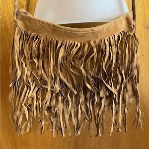 Tan suede fringe crossbody bag